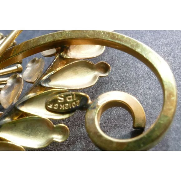 Signed IPS 1/20 12K GF & Pearl Brooch - Beautiful Botanical Design - Picture 5 of 8